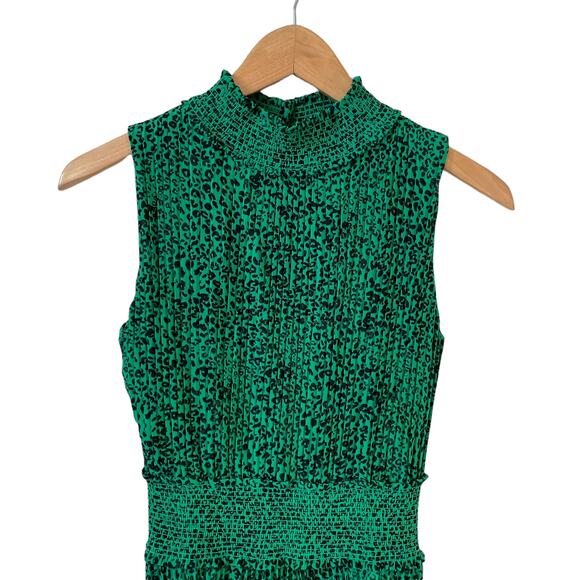 NANETTE LEPORE Women's Pleated Animal Print Smocked Mock Neck Midi Dress Green - Picture 4 of 12